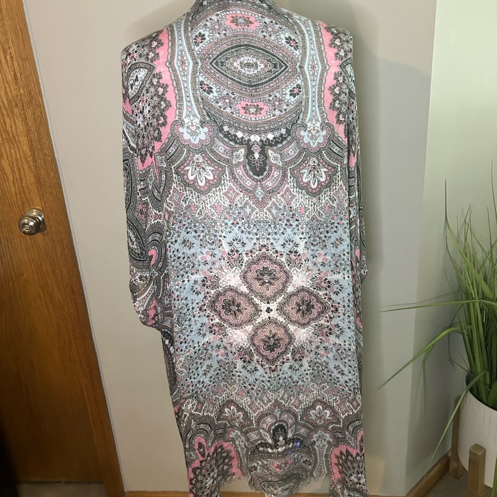 American Eagle Boho Paisley kimono sheer lightweight cardigan Open-Front Shrug - Picture 4 of 10